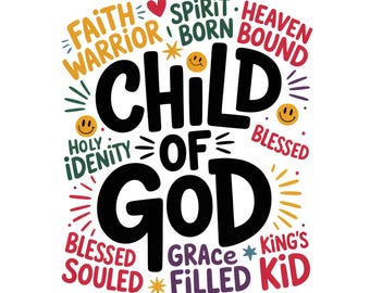 Ensemble PNG Enfant de Dieu | Conception de sublimation pour enfants chrétiens | Illustration de t-shirt Faith Warrior