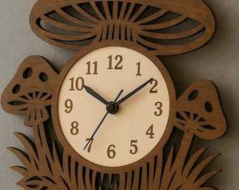 Mushroom Wall Clock SVG | Clock Cut File for Laser Engraving