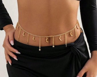 Sexy Bikini Multilayers Star Waist Chains For Women Men Beach Handmade Rhinestone Moon Belly Chains Waistbeads Boho Jewelry