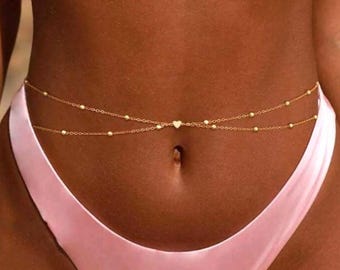 Fashion Double Layer Beaded Waist Chain for Women Simple Gold Color Metal Cross Round Bead Body Chain Bikini Jewelry Acessories