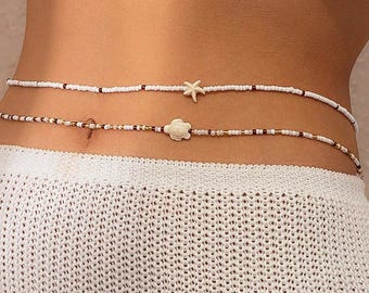 Perlen Bauchkette mit Seestern Anhänger - Boho Strand Taille Schmuck