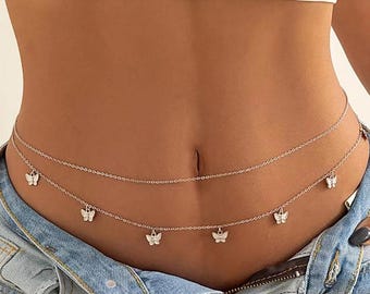 Schmetterling Silber Bauchkette: Doppelschicht Taille Perlen