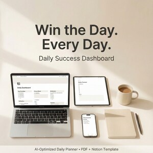 Daily Success Dashboard | AI-Optimized Daily Planner PDF + Notion Template