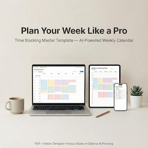 Time Blocking Master Template | AI-Powered Weekly Calendar PDF + Notion Template