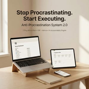 Anti-Procrastination System 2.0 | AI Accountability Engine | 7-Day Action Plan PDF + Notion Template