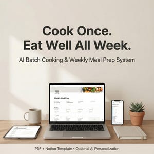 KI-gestütztes Batch-Cooking-Masterkit | Wöchentliches Meal-Prep-System (PDF + Notation-Vorlage)