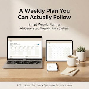 Planner settimanale intelligente | PDF del piano settimanale generato dall'intelligenza artificiale + modello Notion