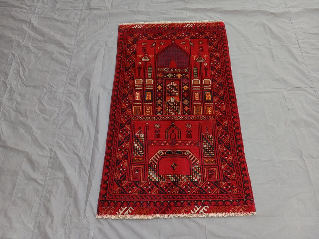 2x4 Ft Vintage Afghan Baluchi Prayer Rug ,handwoven Wool Tribal Mihrab ...