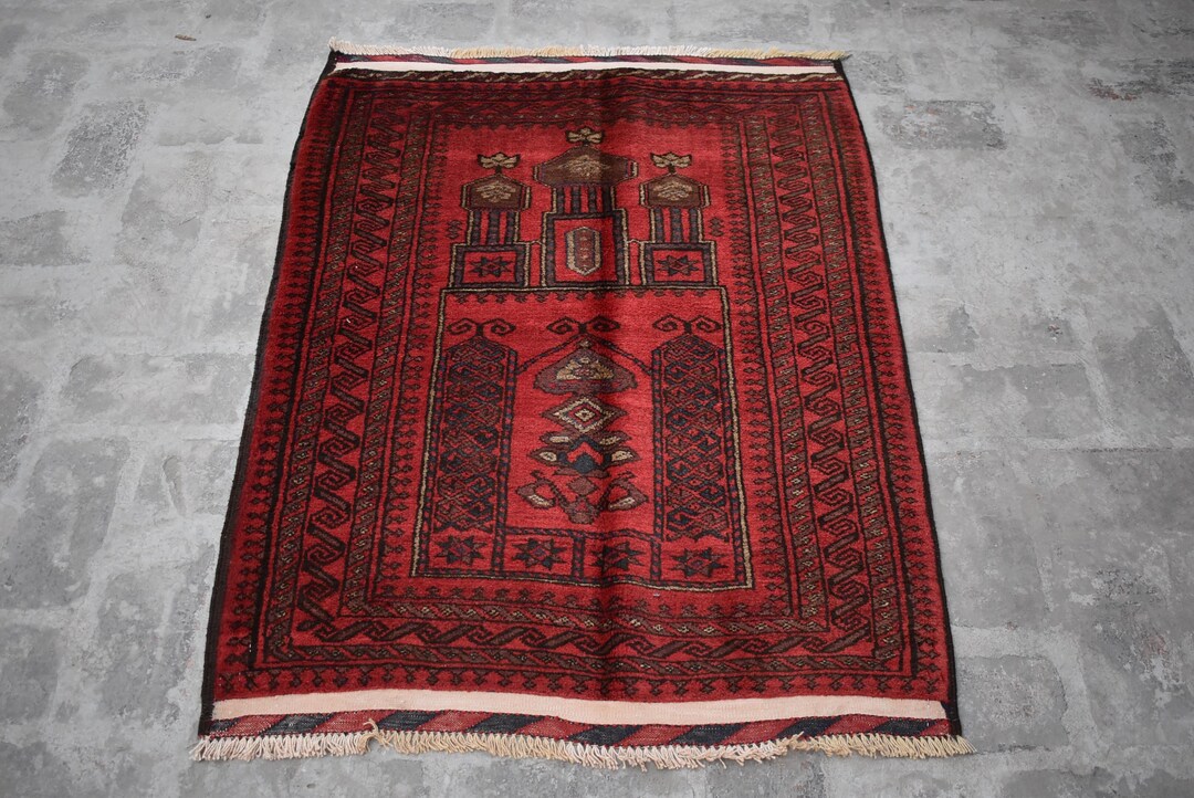 2x4 Vintage Afghan Baluchi Prayer Rug – Hand-knotted Wool Tribal Carpet ...