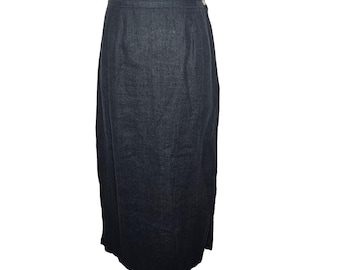 VTG 20 Jupe longue 100 % lin noir sud pour femme Petite Fabriquée aux États-Unis avec fente élastique