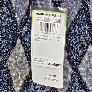 Top vintage Adrianna Navy Papell de seda con lentejuelas y cuentas, cuello alto, talla 8, nuevo con etiquetas. imagen 6