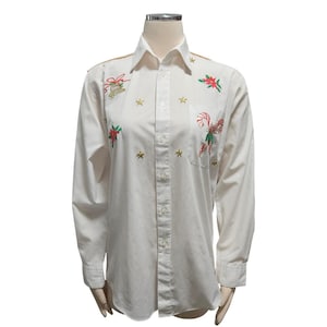 Vintage Studz Connection Christmas Embroidered Shirt Bells Candy Canes Sz S