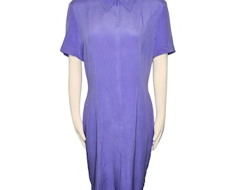 vintage YAIR BY YL - Robe en soie violette avec col et fermeture éclair - Longueur genou, taille 14
