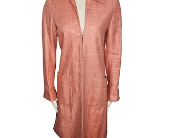 Veste longue en mélange de soie et lin orange corail David N. Taille 4 M