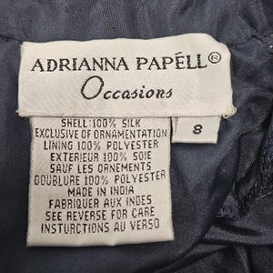 Top vintage Adrianna Navy Papell de seda con lentejuelas y cuentas, cuello alto, talla 8, nuevo con etiquetas. imagen 9
