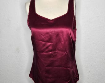 Ann Taylor Vintage 8 bordeauxrood 100% zijdesatijn tanktop met kralen en cami-voering