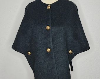 Vintage koning van de wollen poncho's donkergroene jas met gouden knopen
