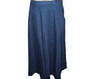 Susan Bristol - Jupe longue en jean vintage pour femme, coton bleu à patch floral, taille 10