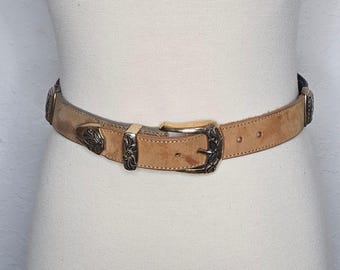 vintage Brighton 1993 ceinture western concho en cuir marron bohème cow-girl petite