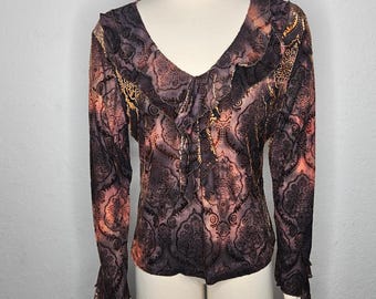Vintage Y2K Whimsigoth Burnout Mesh Fairy Boho Fairy Goth Ruffle Top Femme XL