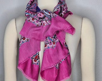 Vintage ViContessa Valentina Paisley hart sjaal sjaal roze paars boho 80's 42"