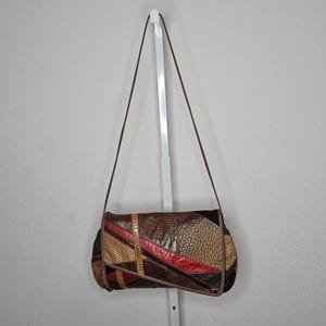 Vintage handtas van Dimitri, leren patchwork schoudertas, boho tas uit de jaren 90.