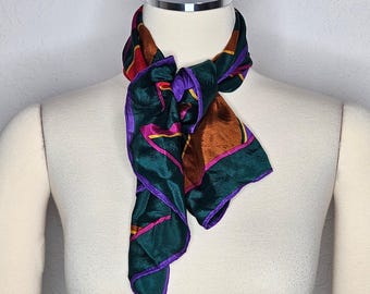Bill Blass Vintage vierkante sjaal groen paars roze oranje streep zijde 27" vierkant