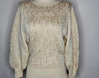 VTG KippSport Laine rayonne Lurex métallique 80's Pull manches ballon Doré M