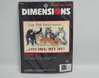 Vintage Dimensions Cats Know geteld borduurpakket 6787 1998 Funny Cat 7 x 5