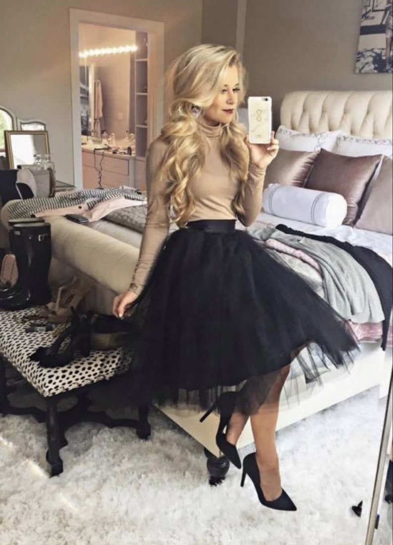 Elegant Tulle Skirt Knee Length Tulle Skirt Black Tulle Etsy