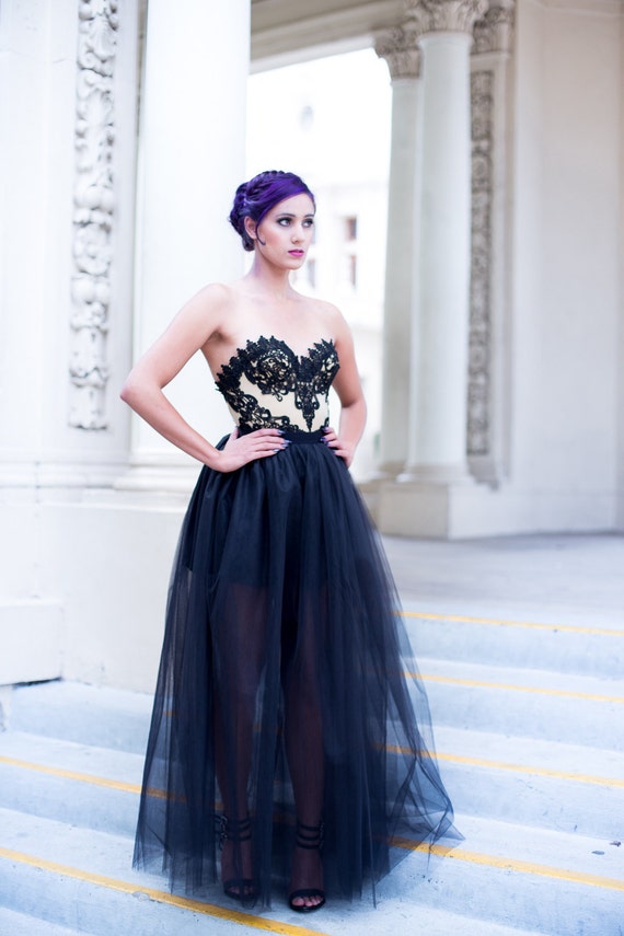 Black Wedding Dress Couture Lace Corset Black Lace Nude Etsy