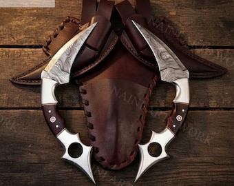 Pair of Damascus Karambit Knives | Hand Forged Hunting Knife | Birthday Gift for Husband | Personalised Knife