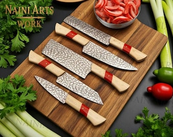 Custom Handmade Stainless Steel Chef Knife Set, Professional Kitchen Knives, Cooking Knife Set, Hand Forged Chef Set, BBQ Knives, Best Gifts
