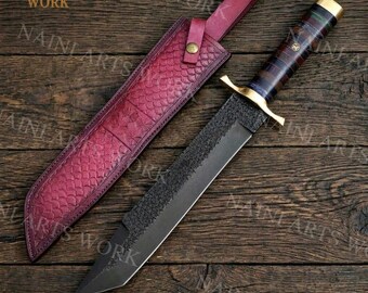 Handmade Carbon Steel Survival Machete – Professional Bushcraft & Outdoor Tool-Leather Sheath