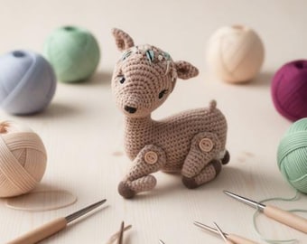 Gazelle Amigurumi Crochet Pattern – 15 cm, Jointed Legs, Embroidered Ears, Intermediate PDF