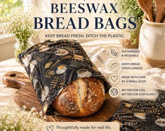 Coffee Beeswax Bread Bag | Reusable Bread Storage, Eco Kitchen Wrap