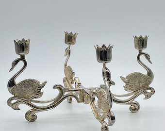 Vintage Godinger Silver Plate Swan Candelabra 4 Arm Centerpiece Candle Holder