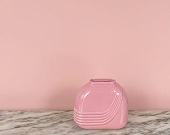 Pink Art Deco 80s Ceramic Flower Mid Century Scalloped Vase