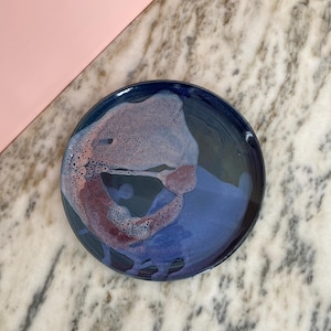 Vintage Studio Pottery Plate • Blue Pink Purple Abstract Glaze • Organic Design • 9.5”