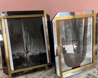 Vintage 1980s Art Deco Style Picture Frames • Silver & Gold Standing Frames • Pair 12x10