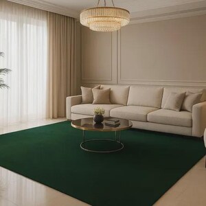 Dark Green Hand Tufted Rug – Minimalist Solid Wool Carpet for Modern Living Room & Bedroom