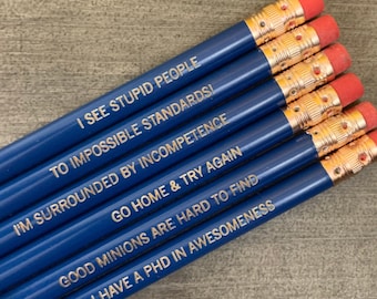 Overlord Pencil set of 6 in navy. gifts for snarky office workers