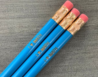 i love math engraved pencil set of three in aqua blue. Back to school gifts for mathletes!