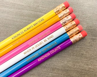 Be kind always pencil set. 6 personalized pencil set in bright colors. teacher appreciation gifts and stocking stuffers
