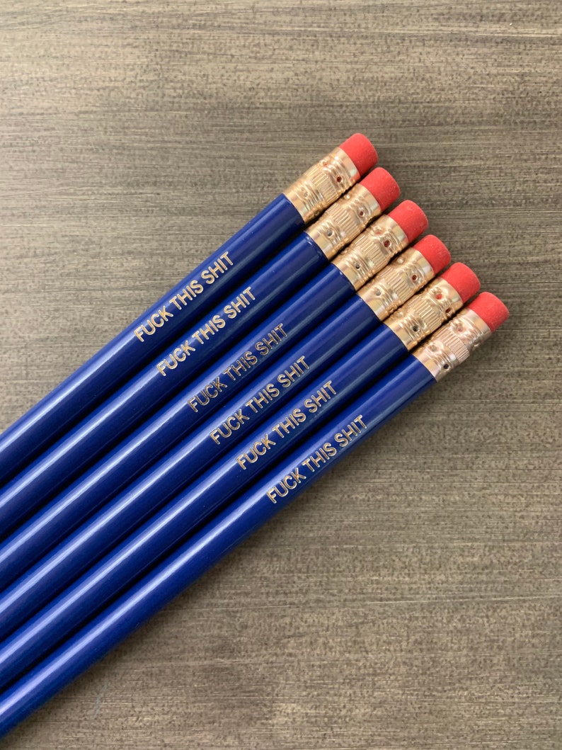 fuck this shit pencil set 6 six midnight blue profanity pencils. MATURE swears. office supplies for disgruntled people. stocking stuffers image 3