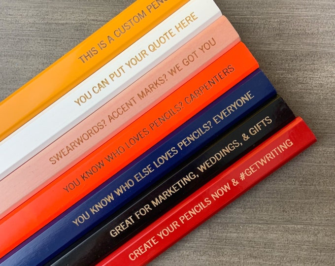 Custom Carpenter Pencil Set – 6 Engraved Carpenter Pencils with Your Quote for Woodworking