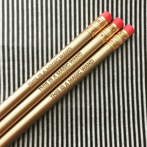 this is a magic wand engraved pencils set in gold. back to school. teacher gifts image 1