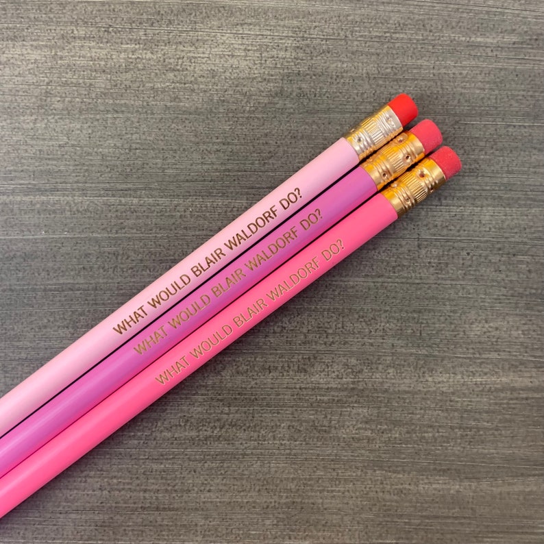 what would blair waldorf do engraved pencils in pink. image 3