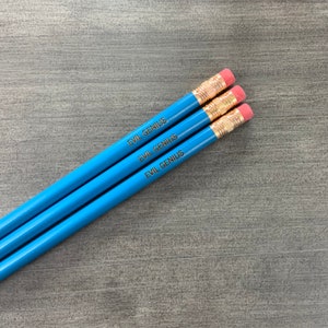 evil genius Personalized pencil set of 3 in aqua for plotting total world domination. or your neighborhood at least. image 1