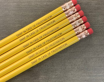 honey badger pencil set 6 six pack engraved pencils in bright yellow.  what would honey badger do. round pencils